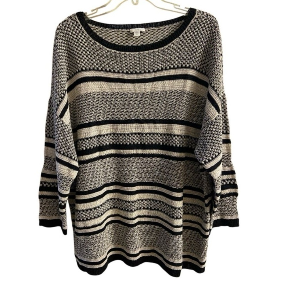 J. Jill Black and Cream Striped Sweater XL